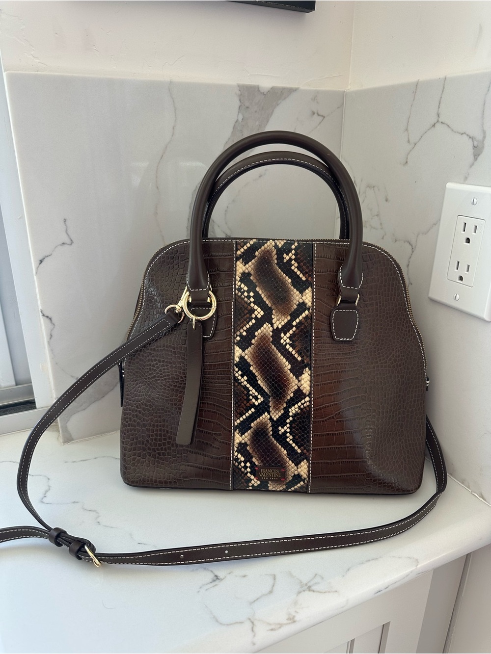 Frances Valentine Rachel Croc/Snake Embossed Dome Bag, Brown Mocha,  Authentic!